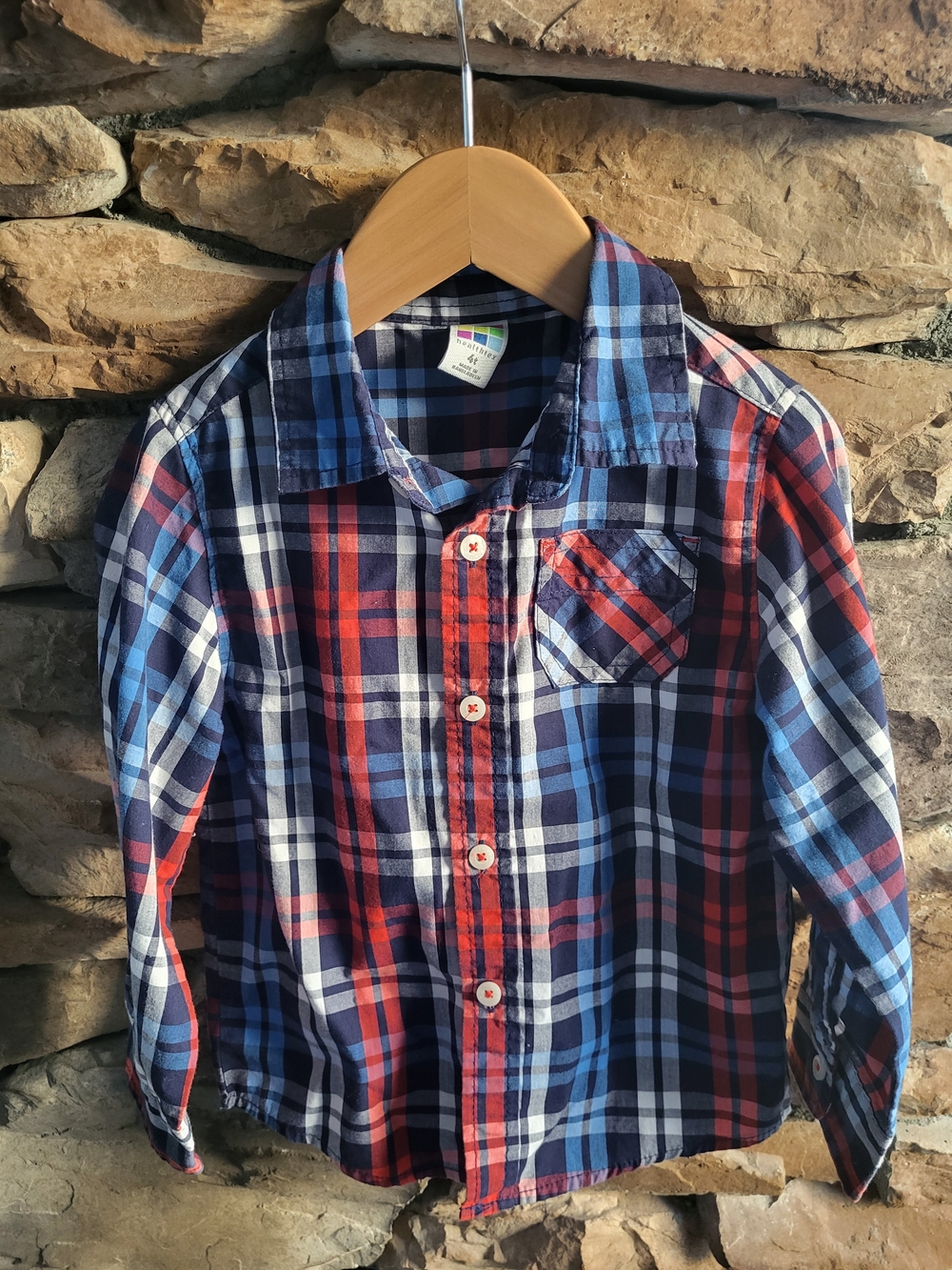 Handsome Healthex Kids Plaid Button-Down Shirt - Navy, Red & White 4T